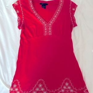 BCBG Red Embroidered Tunic Top, Size Small